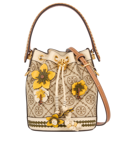 T Monogram Braided Floral Mini Bucket Bag, front view